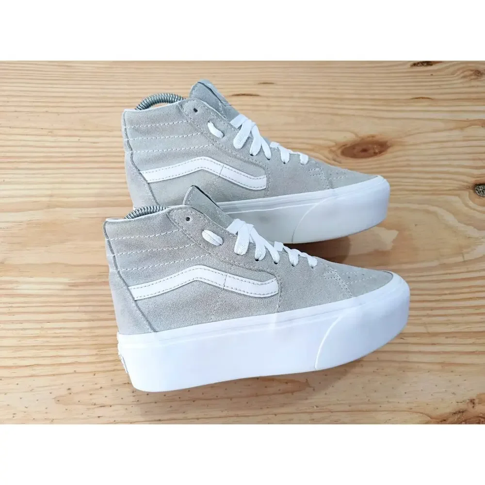 Vans Sk8-Hi Stacked Drizzle Grey Suede Platform High Top Shoes Women's 5.5